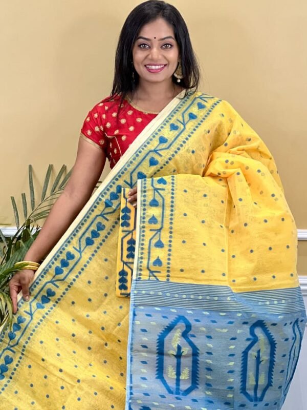 Buti Soft Dhakai Jamdani Saree with Blouse Piece - Yellow