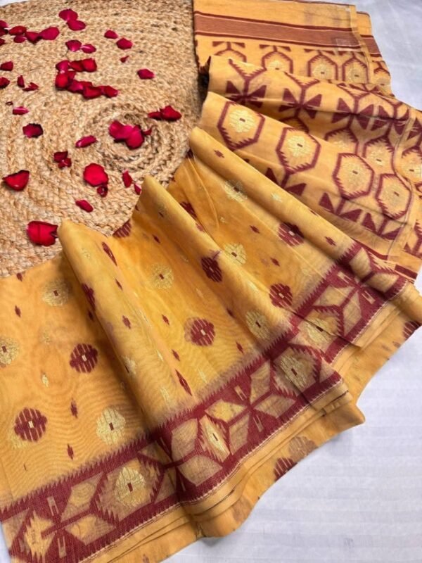 Home 40 Barfi Buti Soft Dhakai Jamdani Sari with Blouse Piece - Brownish Orange