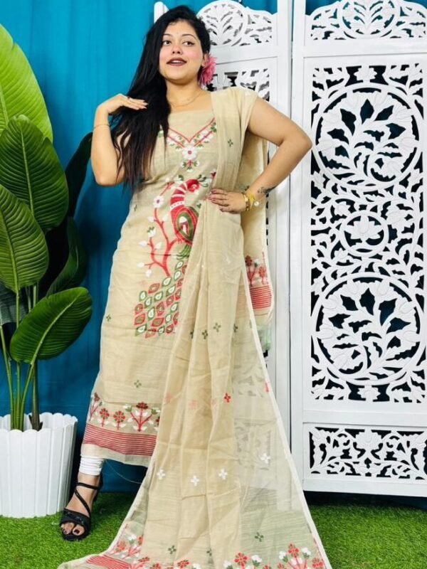 Home 80 Unstitched Soft 2 Piece Jamdani Churidar - Cream