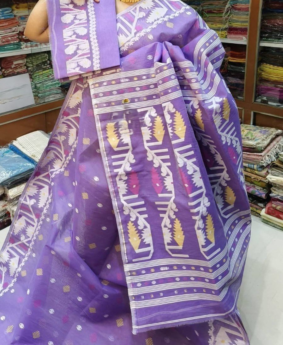 Dark Lavender Soft Dhakai Jamdani Sari With Blouse Piece 1 Dark Lavender Soft Dhakai Jamdani Sari With Blouse Piece