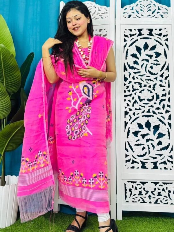 Home 78 Unstitched Soft 2 Piece Jamdani Churidar - Deep Pink