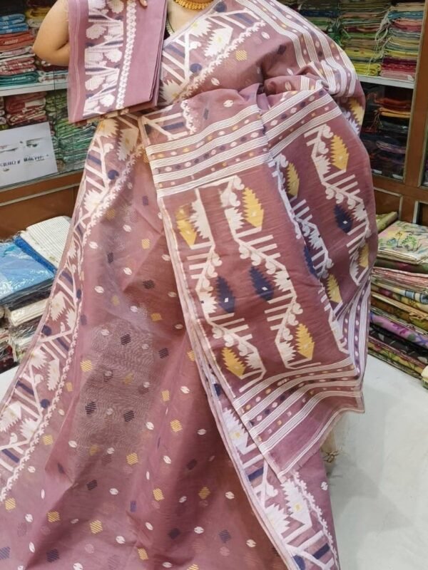 Home 55 Dusty Rose Soft Dhakai Jamdani Sari With Blouse Piece