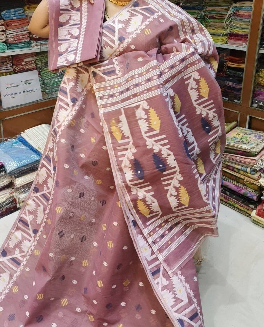 Dusty Rose Soft Dhakai Jamdani Sari With Blouse Piece 1 Dusty Rose Soft Dhakai Jamdani Sari With Blouse Piece
