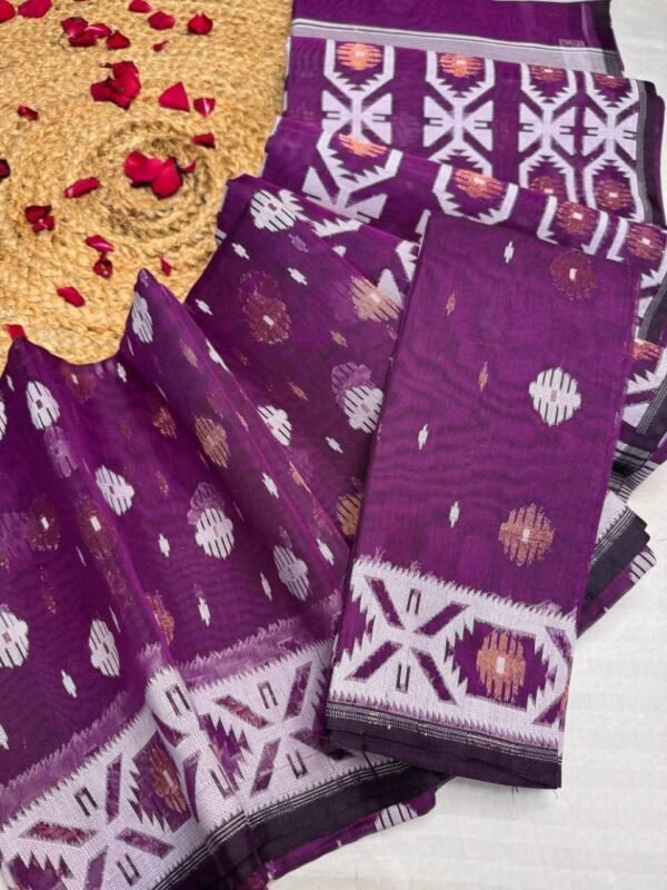 Barfi Buti Soft Dhakai Jamdani Sari with Blouse Piece - Grape