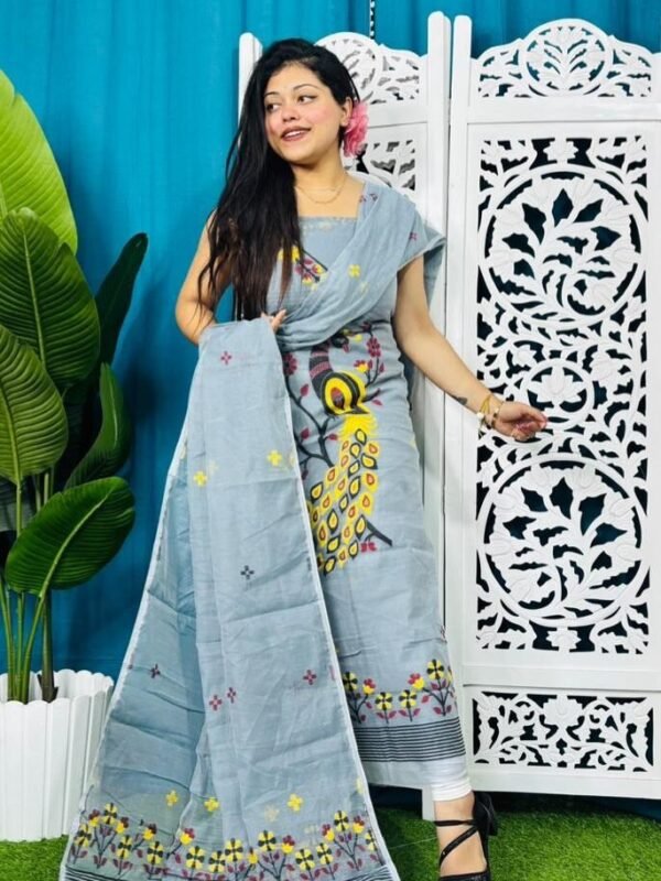 Home 74 Unstitched Soft 2 Piece Jamdani Churidar - Gull Grey