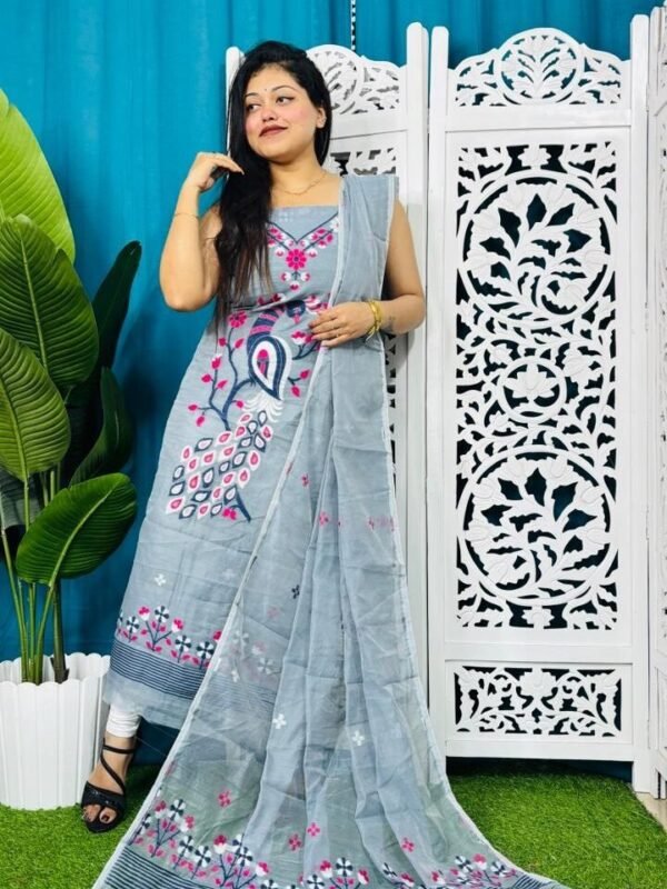 Home 76 Unstitched Soft 2 Piece Jamdani Churidar - Gull Grey