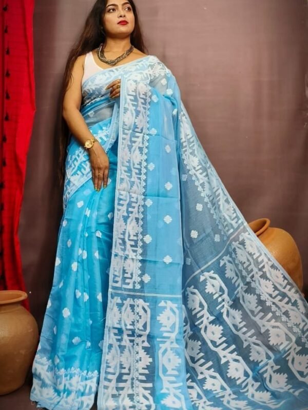 Exclusive Design Sky Blue Borfi Jamdani Saree