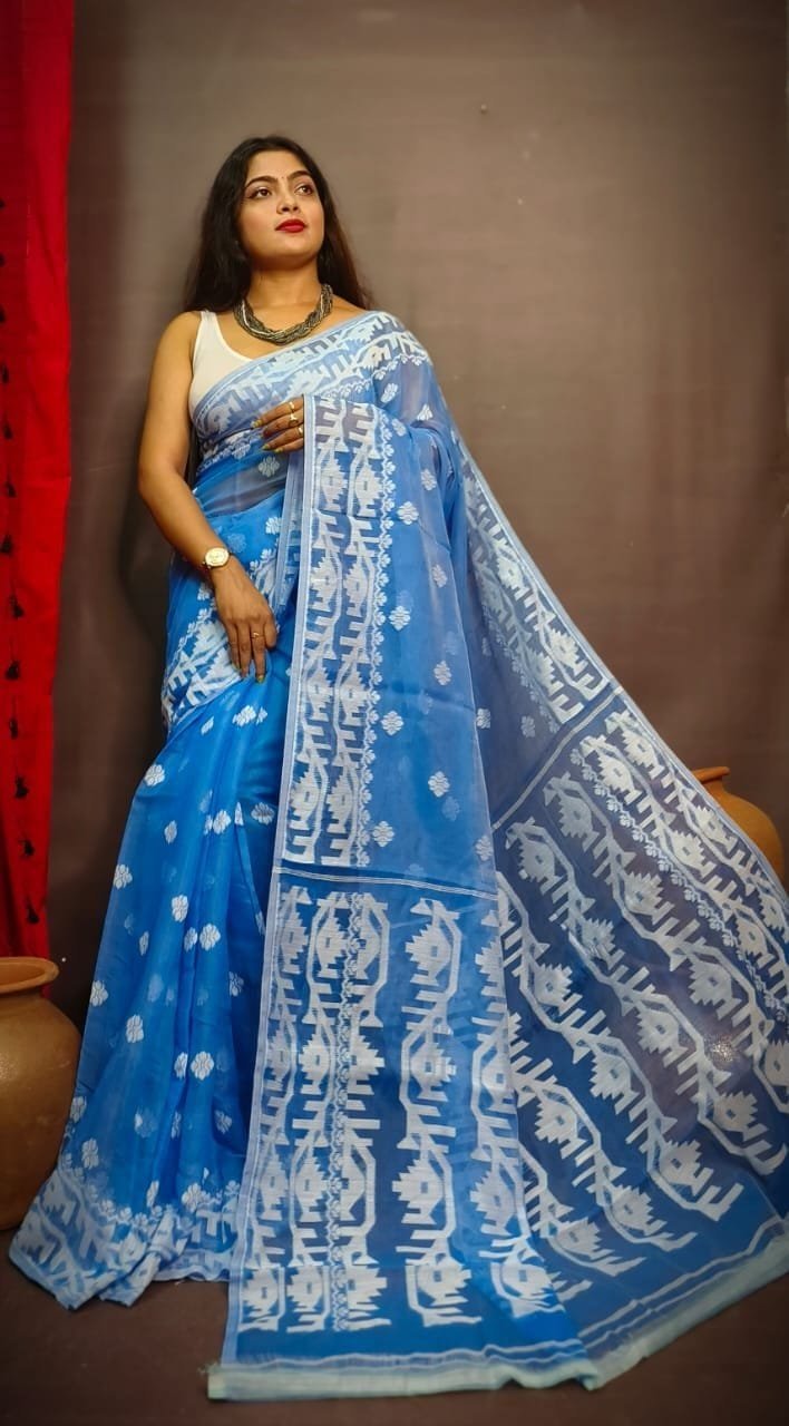 Exclusive Light Blue Borfi Jamdani 1 Exclusive Light Blue Borfi Jamdani