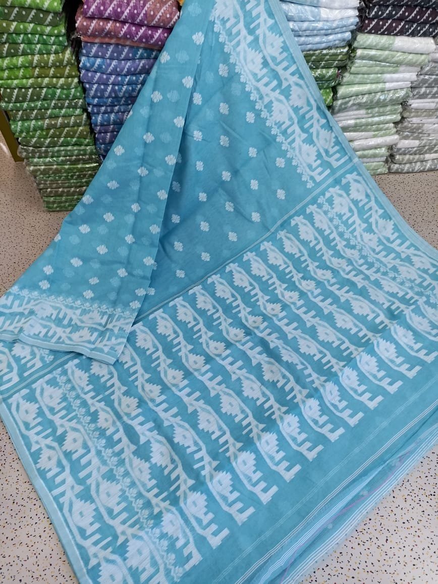 Exclusive Design Sky Blue Borfi Jamdani Saree 2 Exclusive Design Sky Blue Borfi Jamdani Saree - Image 2