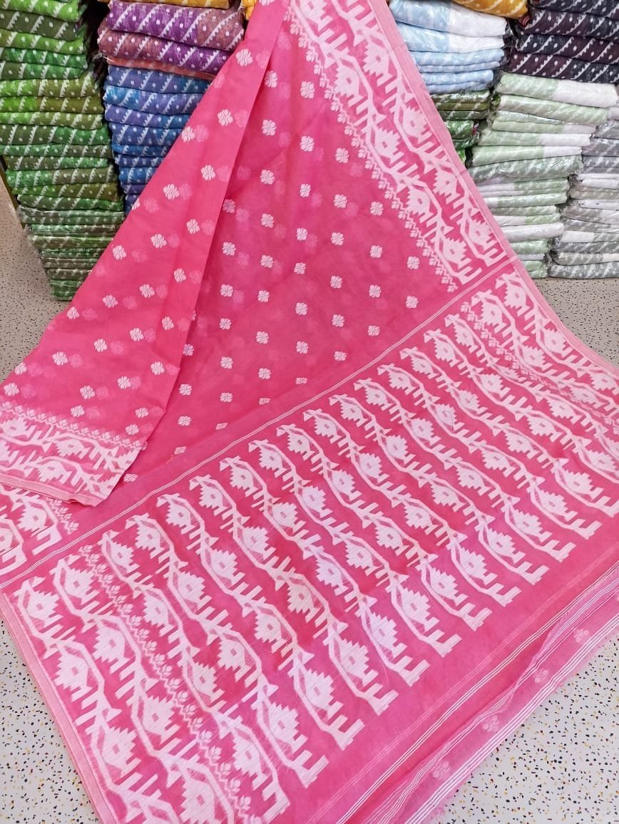 Exclusive Lotas Pink Borfi Design Jamdani Saree 2 Exclusive Lotas Pink Borfi Design Jamdani Saree - Image 2