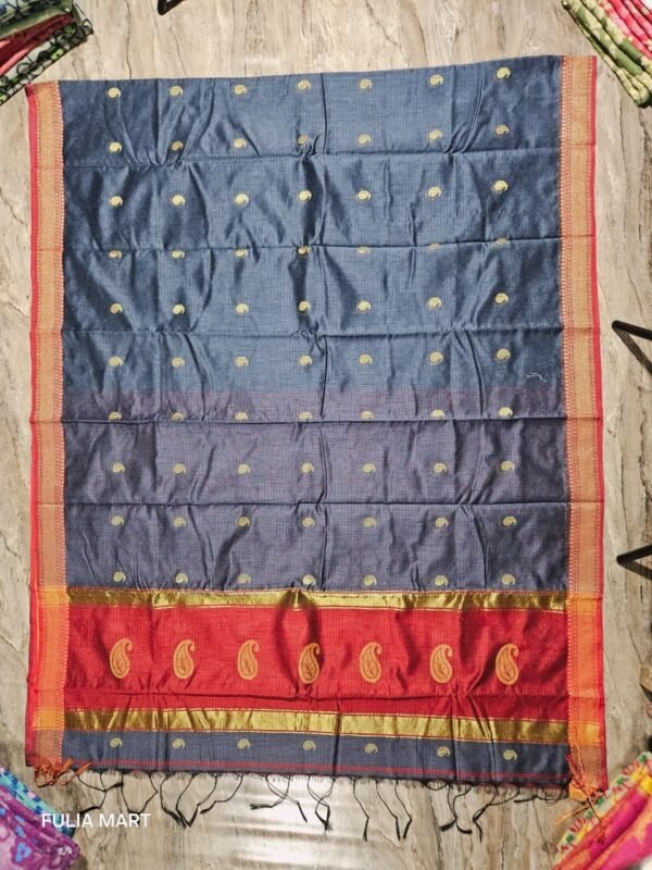 Home 50 Maheshwari Design Jet Grey Cotton Silk Handloom Saree with Blouse Piece