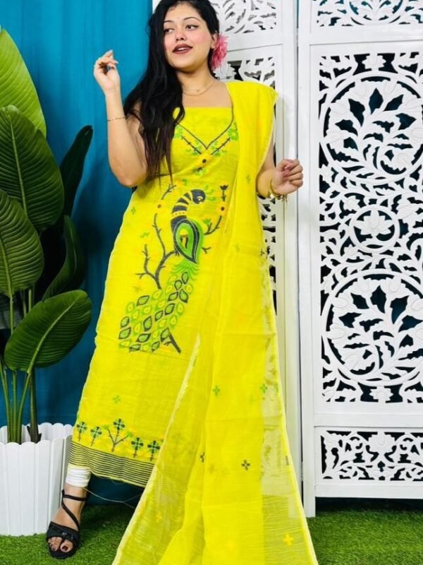 Home 72 Unstitched Soft 2 Piece Jamdani Churidar - Lemon Yellow