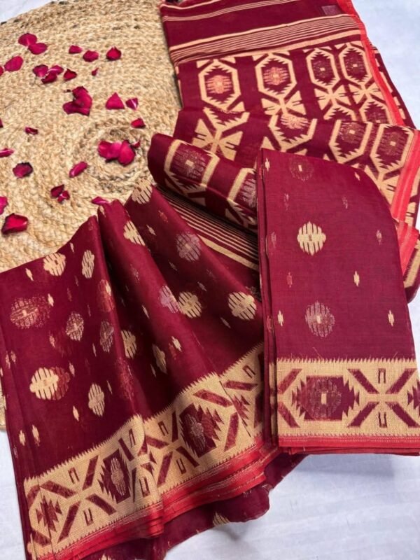 Barfi Buti Soft Dhakai Jamdani Sari with Blouse Piece - Light Maroon