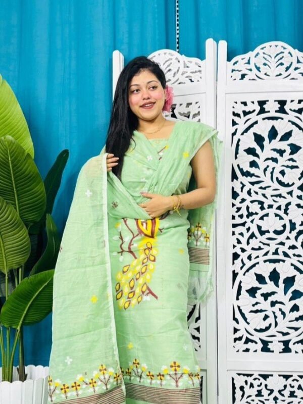 Home 70 Unstitched Soft 2 Piece Jamdani Churidar - Light Olive