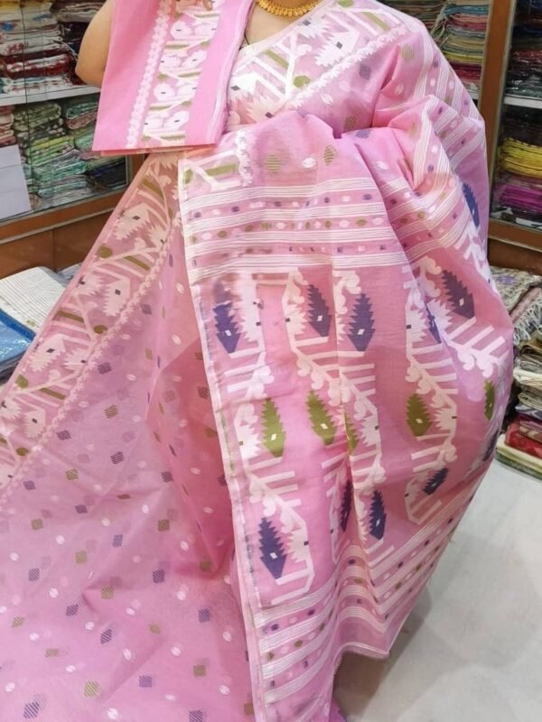 Home 41 Light Pink Soft Dhakai Jamdani Sari With Blouse Piece