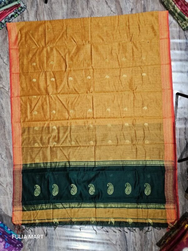 Home 52 Maheshwari Design Tiger Orange Cotton Silk Handloom Saree with Blouse Piece