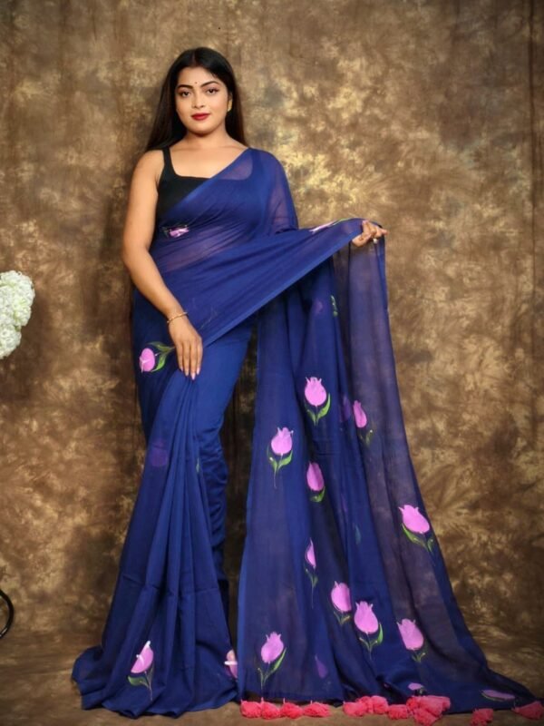 Home 90 Printed Mul Mul Cotton Saree Soft & Comfort