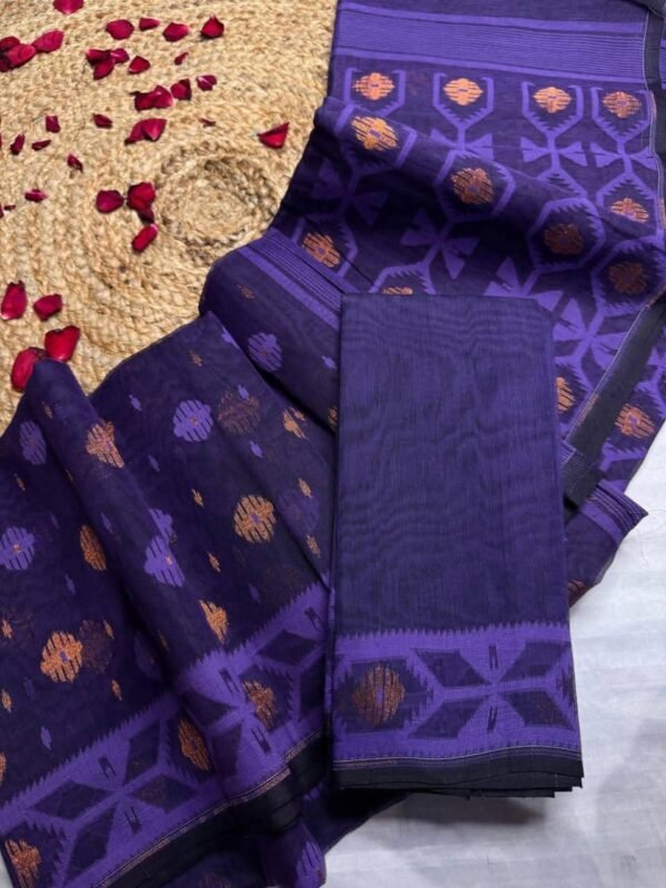 Barfi Buti Soft Dhakai Jamdani Sari with Blouse Piece - Purple Haze