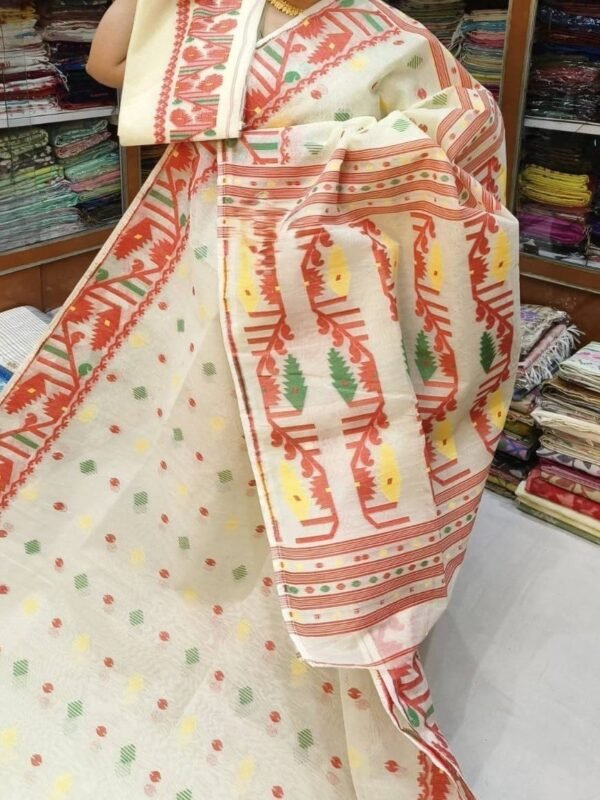 Home 50 Off White Soft Dhakai Jamdani Sari With Blouse Piece
