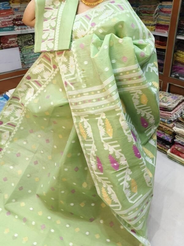 Home 49 Olivine Soft Dhakai Jamdani Sari With Blouse Piece