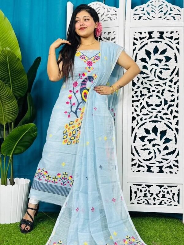 Home 66 Unstitched Soft 2 Piece Jamdani Churidar - Pale Aqua