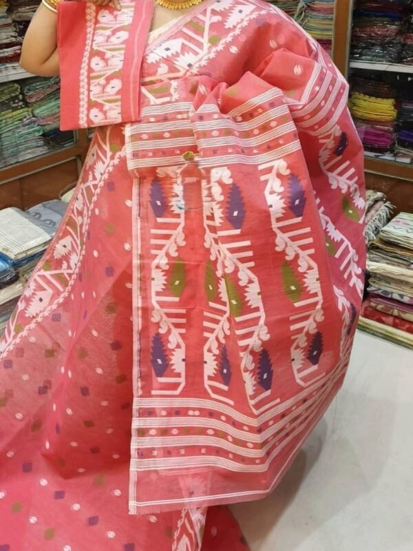 Home 47 Pale Red Soft Dhakai Jamdani Sari With Blouse Piece
