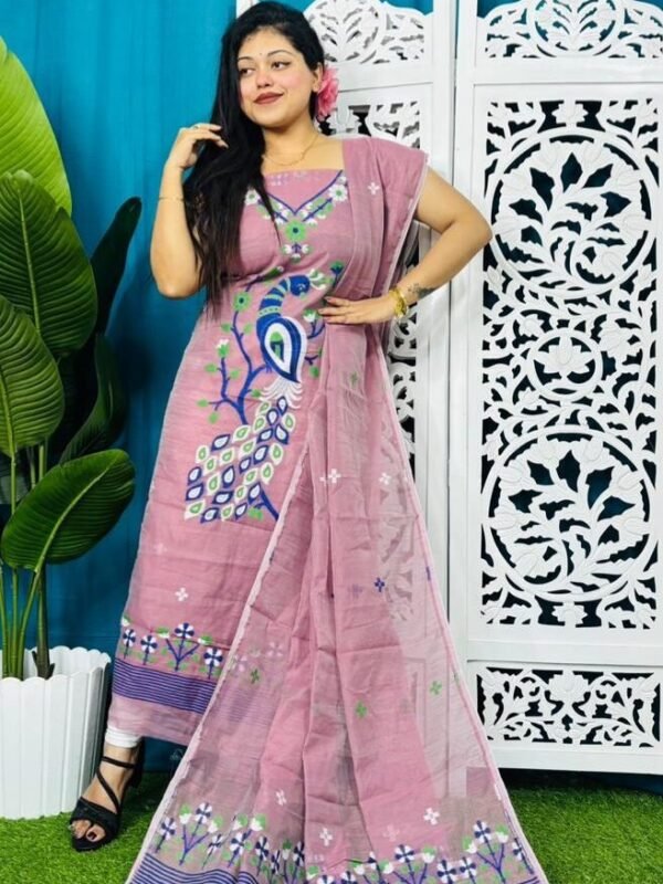 Home 32 Unstitched Soft 2 Piece Jamdani Churidar - Pink Rose