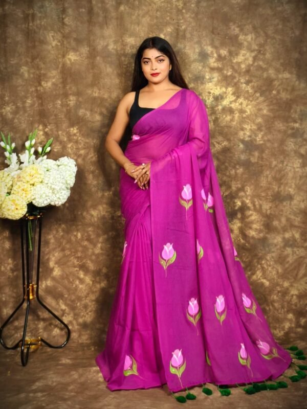 Home 43 Printed Mul Mul Cotton Saree Soft & Comfort