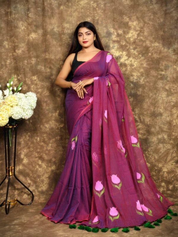 Home 88 Printed Mul Mul Cotton Saree Soft & Comfort
