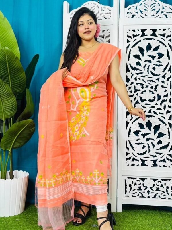 Home 49 Unstitched Soft 2 Piece Jamdani Churidar - Salmon