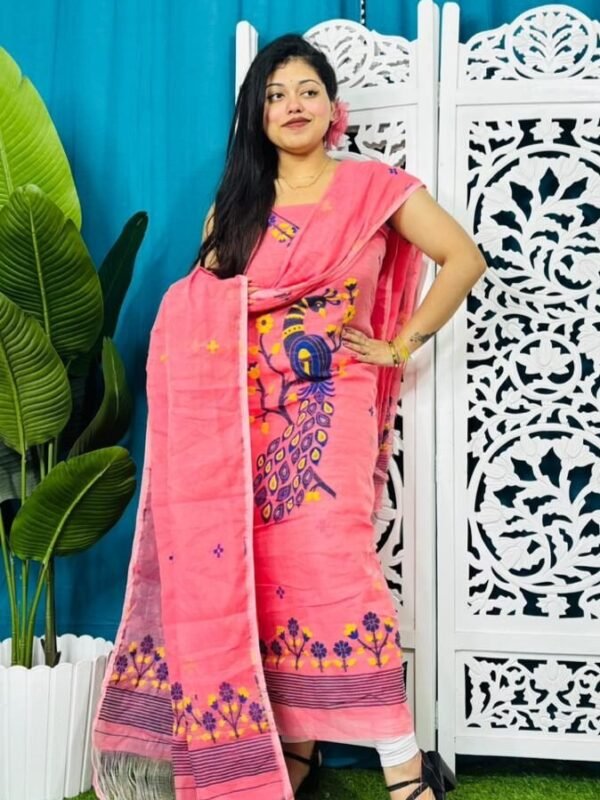 Home 60 Unstitched Soft 2 Piece Jamdani Churidar - Salmon Pink
