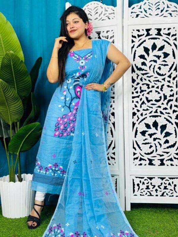 Home 56 Unstitched Soft 2 Piece Jamdani Churidar - Sky Blue
