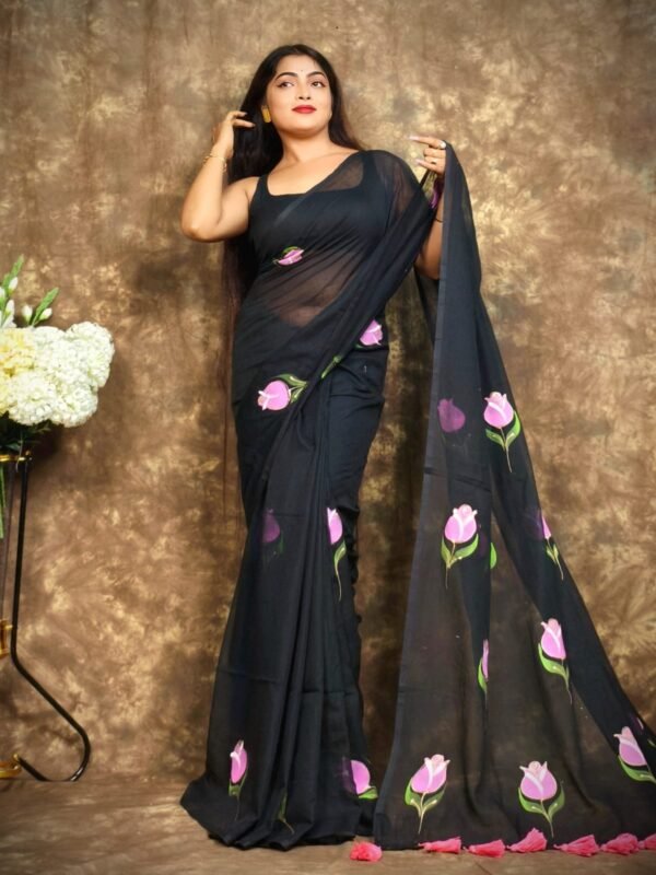 Home 26 Printed Mul Mul Cotton Saree Soft & Comfort