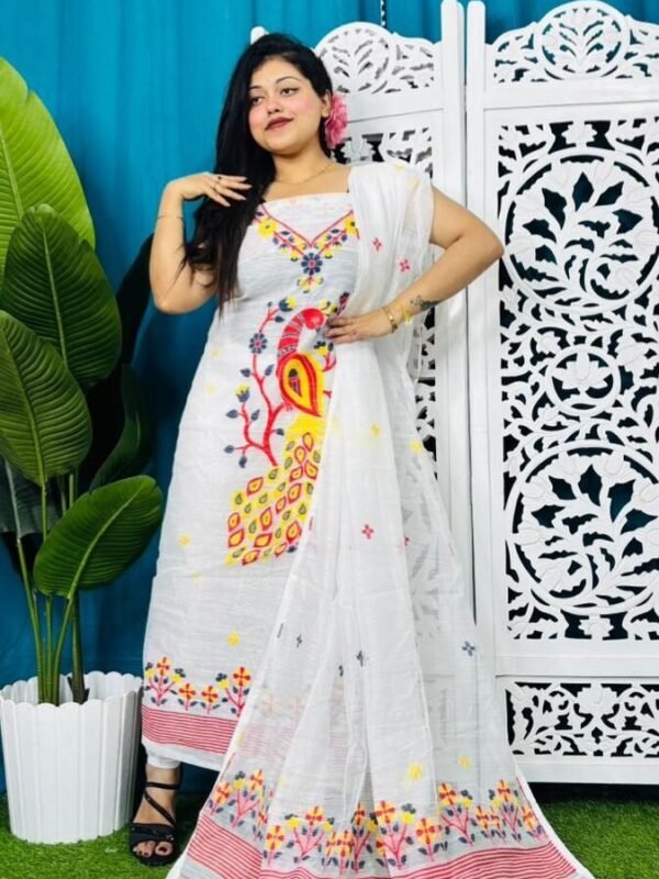 Home 54 Unstitched Soft 2 Piece Jamdani Churidar - White