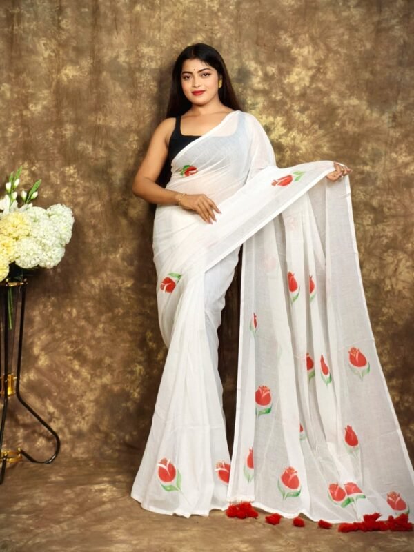 Home 82 Printed Mul Mul Cotton Saree Soft & Comfort