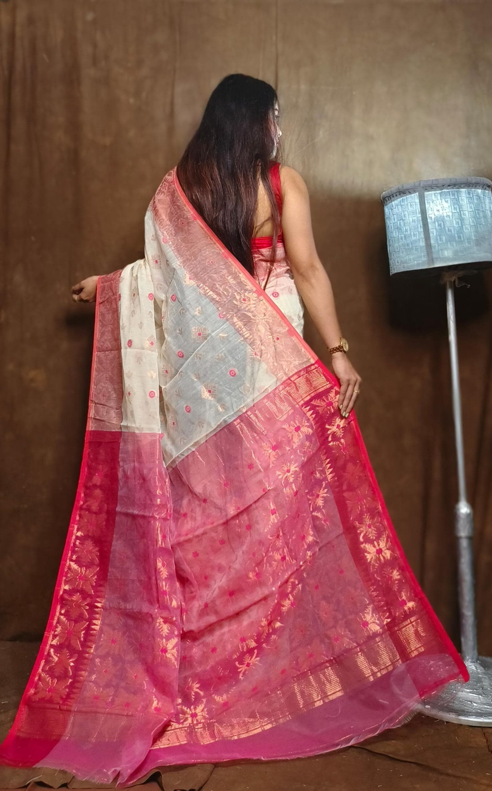 Almond Soft Copper Joriwork Dhakai Jamdani Saree 2 Almond Soft Copper Joriwork Dhakai Jamdani Saree - Image 2