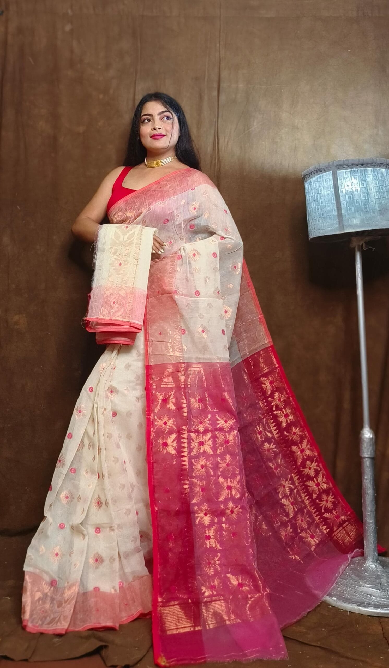 Almond Soft Copper Joriwork Dhakai Jamdani Saree 1 Almond Soft Copper Joriwork Dhakai Jamdani Saree