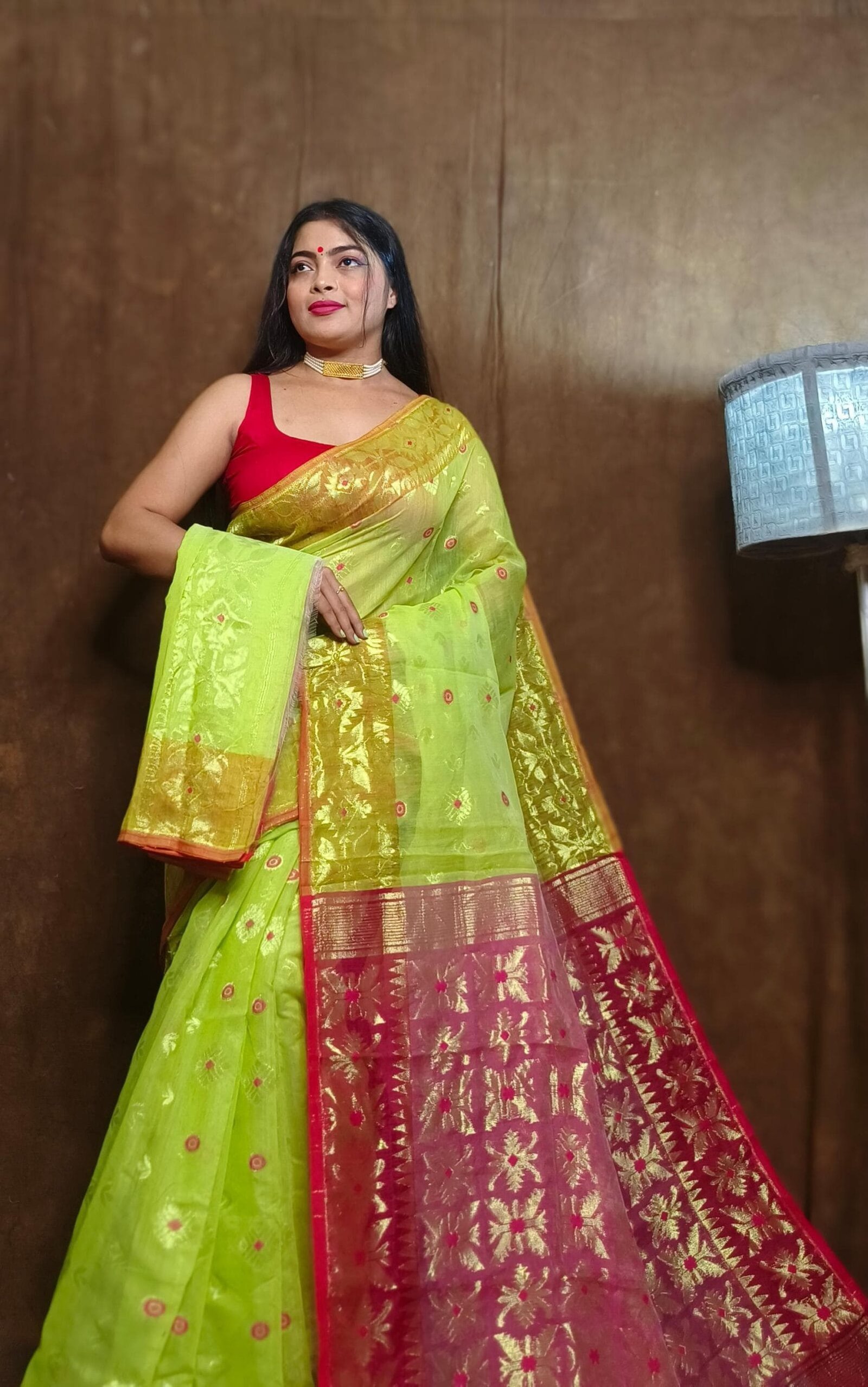 Avocado Green Soft Copper Joriwork Dhakai Jamdani Saree 1 Avocado Green Soft Copper Joriwork Dhakai Jamdani Saree