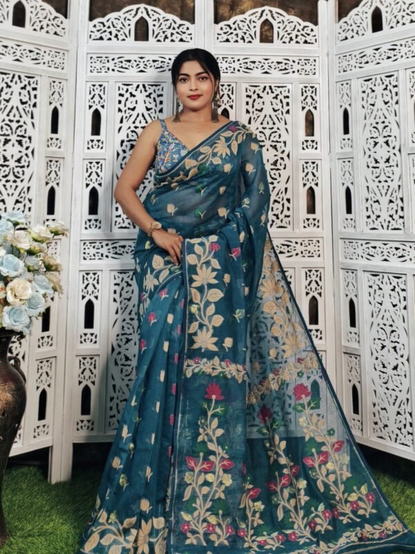 Blue Dianne Soft Lota Jamdani Saree