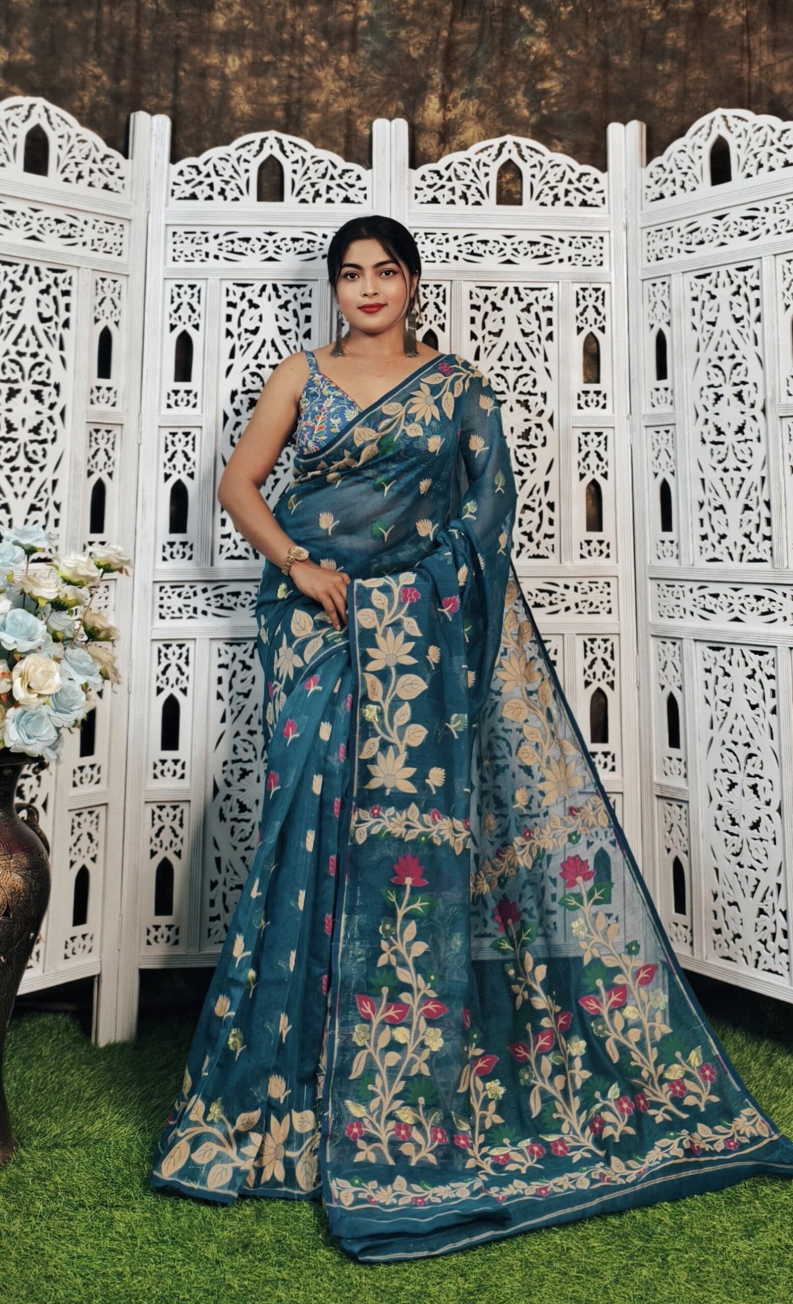 Blue Dianne Soft Lota Jamdani Saree 1 Blue Dianne Soft Lota Jamdani Saree