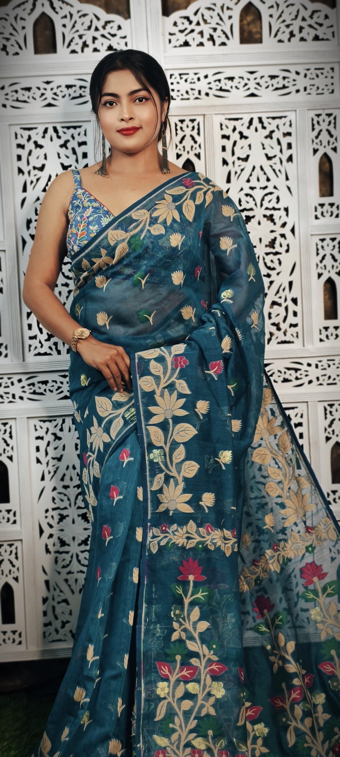 Blue Dianne Soft Lota Jamdani Saree 3 Blue Dianne Soft Lota Jamdani Saree - Image 3