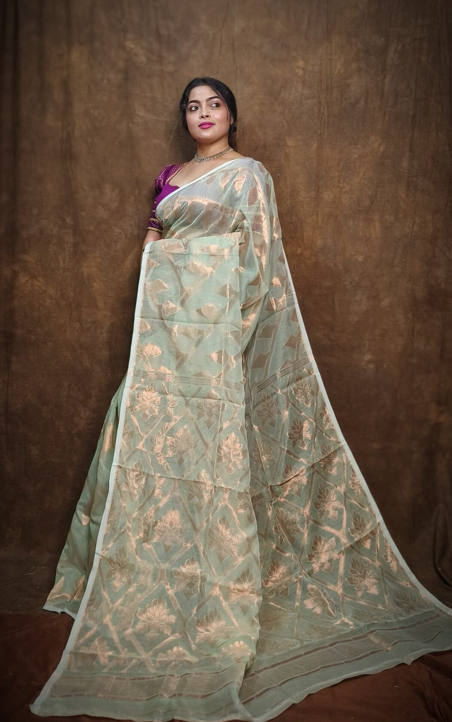 Soft Copper Joriwork Jamdani Sari 1 Soft Copper Joriwork Jamdani Sari