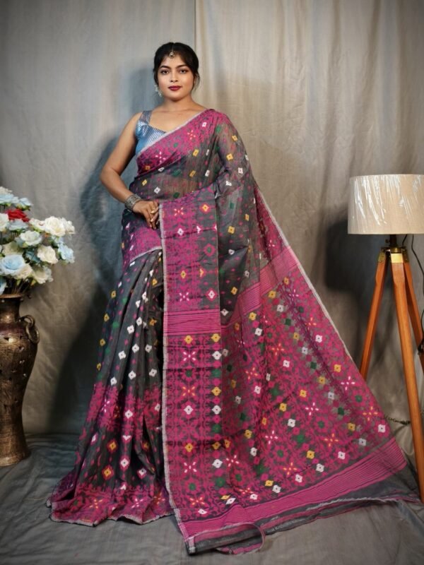 Cloudy Grey Soft Dhakai Jamdani Saree