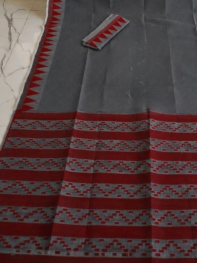 Body Plain Soft Dhakai Jamdani Saree with Blouse Piece - Dark Grey 2 Body Plain Soft Dhakai Jamdani Saree with Blouse Piece - Dark Grey - Image 2