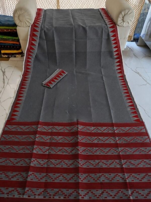 Body Plain Soft Dhakai Jamdani Saree with Blouse Piece - Dark Grey