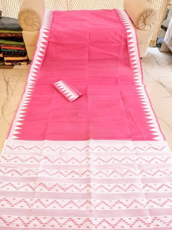 Body Plain Soft Dhakai Jamdani Saree with Blouse Piece - Dark Pink