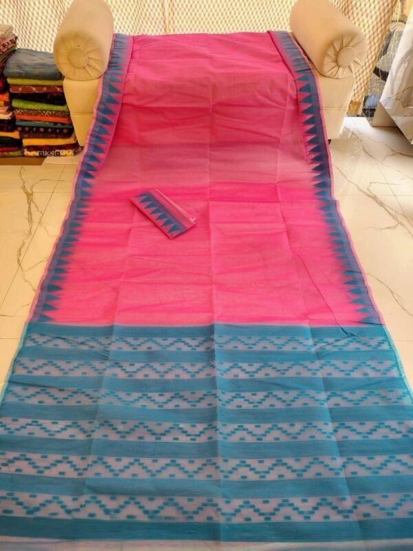 Body Plain Soft Dhakai Jamdani Saree with Blouse Piece - Dark Pink