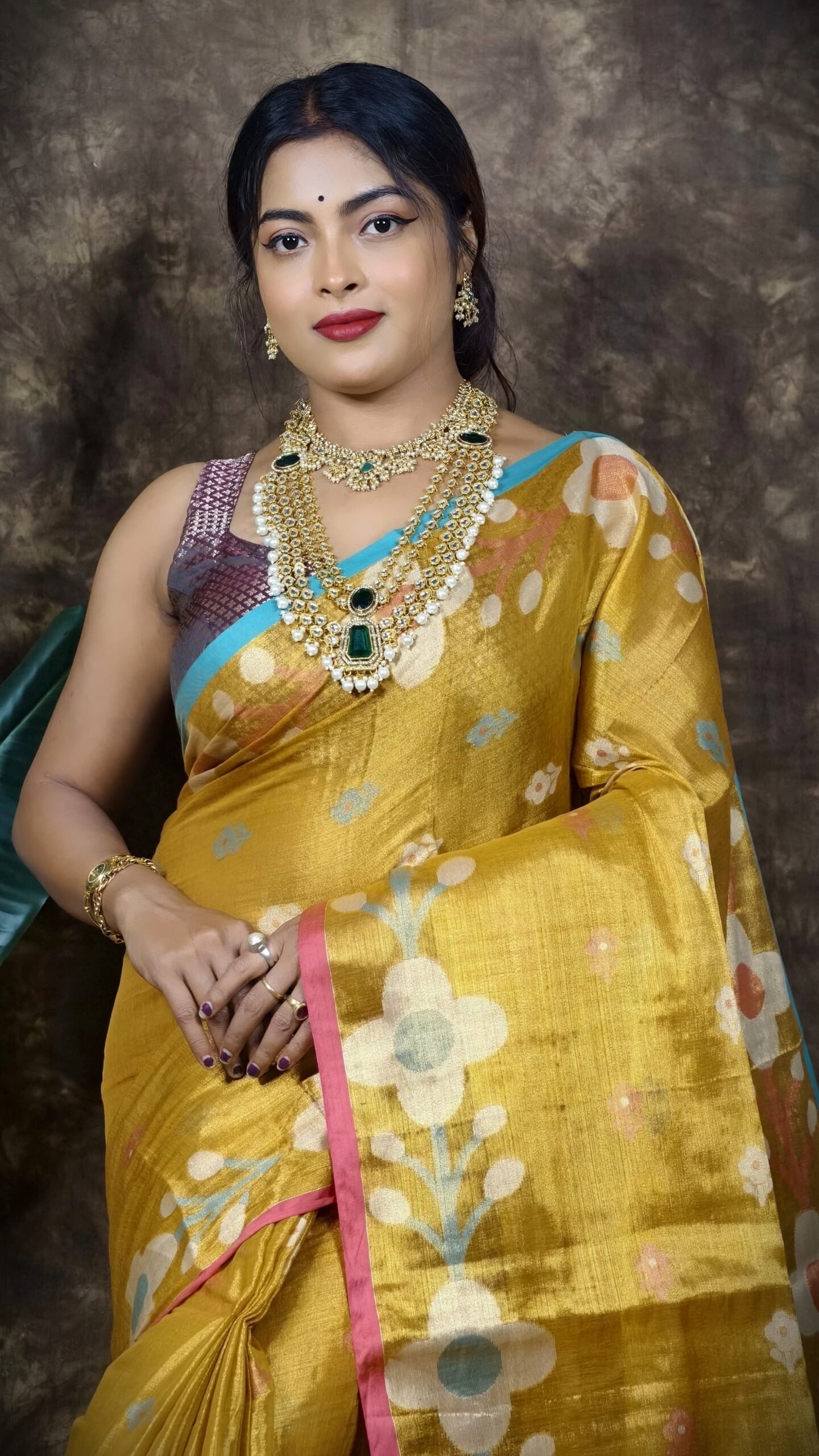 Sunflower Design Soft Dual Tone Tissue Sari - With Blouse Piece 2 Sunflower Design Soft Dual Tone Tissue Sari - With Blouse Piece - Image 2