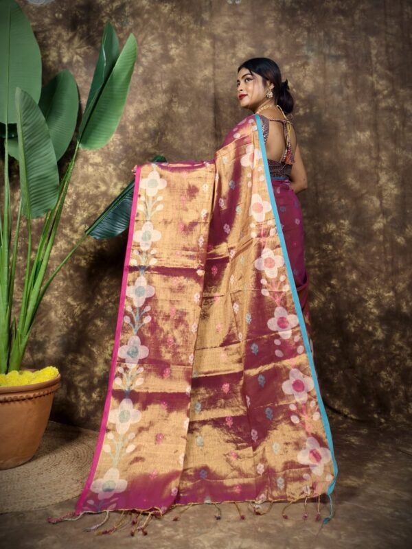Sunflower Design Soft Dual Tone Tissue Sari - With Blouse Piece