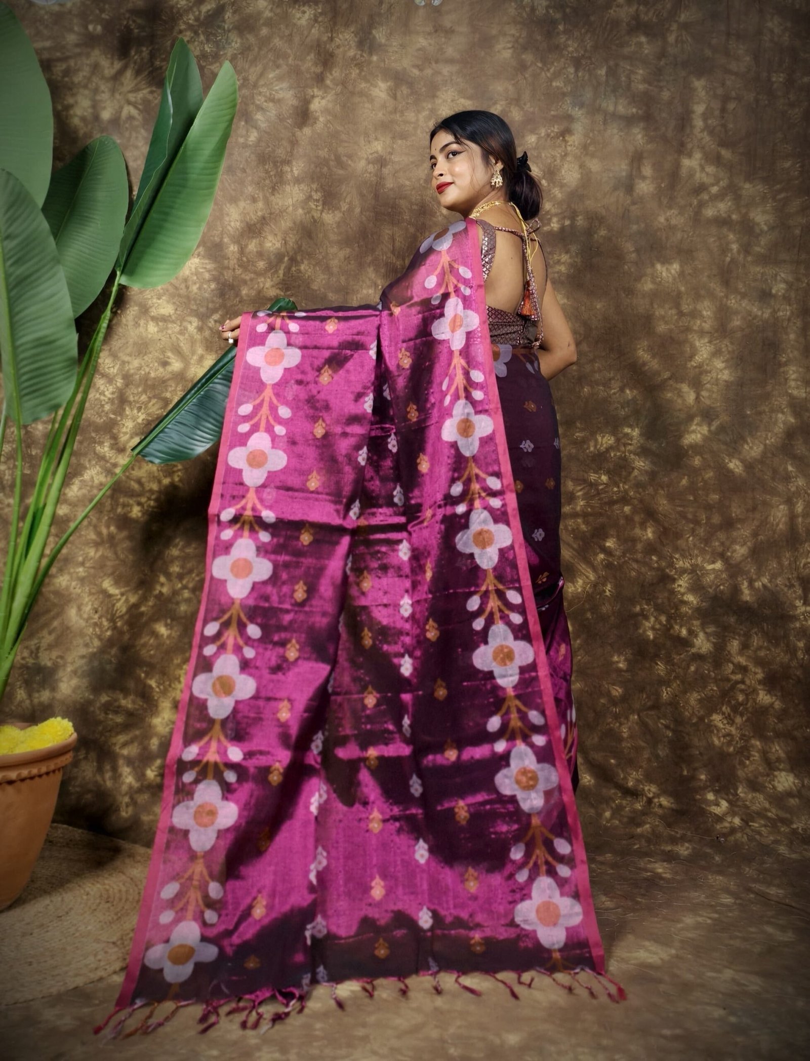 Sunflower Design Soft Dual Tone Tissue Sari - With Blouse Piece 2 Sunflower Design Soft Dual Tone Tissue Sari - With Blouse Piece - Image 2